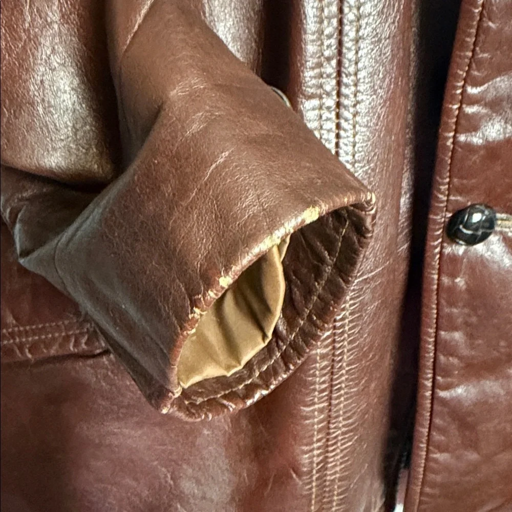 Vintage 70’s Leather Jacket Car Coat Dark Brown Size 40